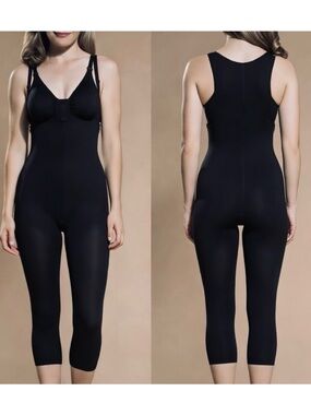 Marena Recovery Calf-Length Pull-On One-Piece Size XL Girdle Open Chest Black